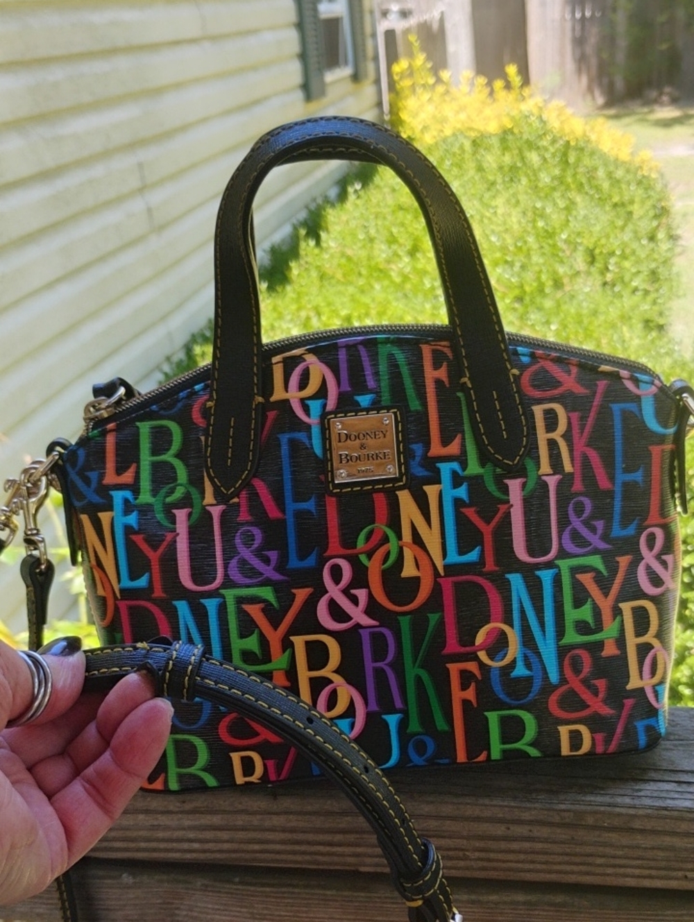 Dooney & Bourke Black Multicolor Lettering Satchel